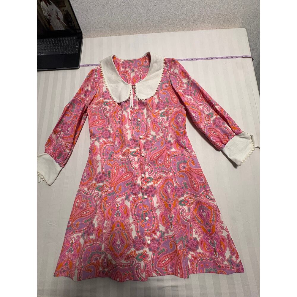 Vintage Mode O’Day Pink Paisley Mod Mini Dress Peter Pan Collar S